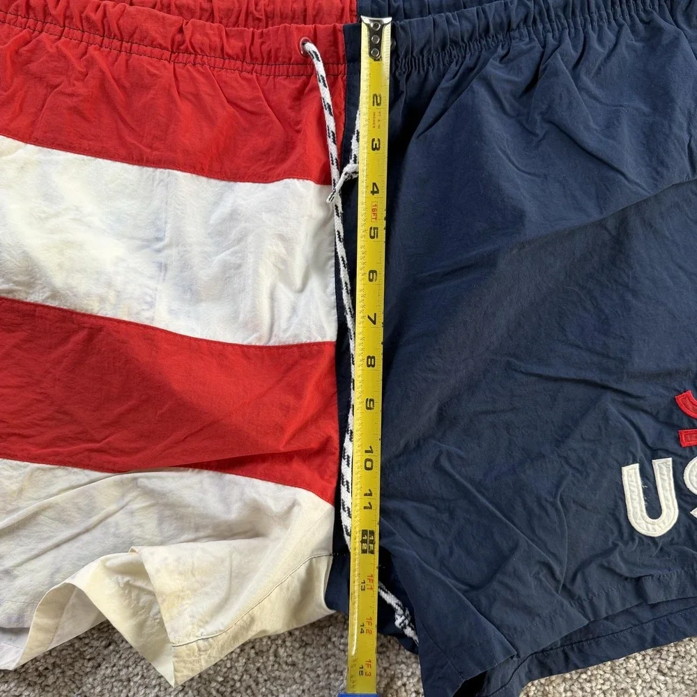 Vintage Nautica Swim Shorts Mens XL Red White Blue Flag Trunks Lined Patriotic